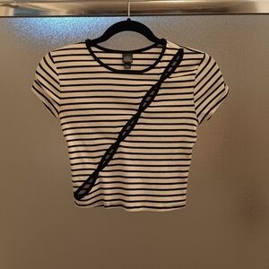 Womens Black and White Striped Crop Top